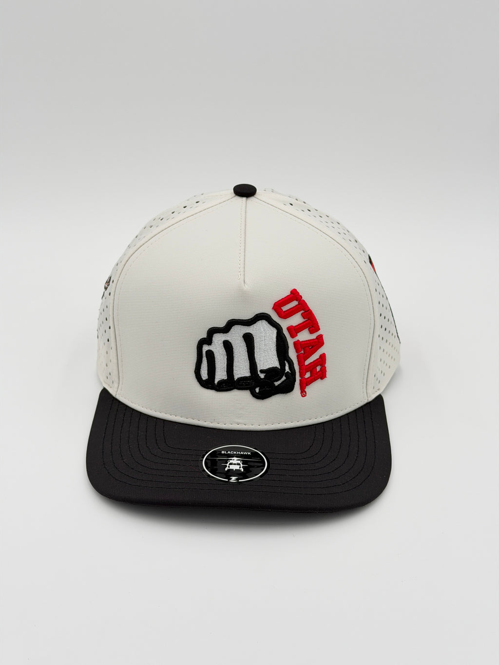 OFFICIAL U OF U WHITE W/BLACK BRIM BLACKHAWK HAT
