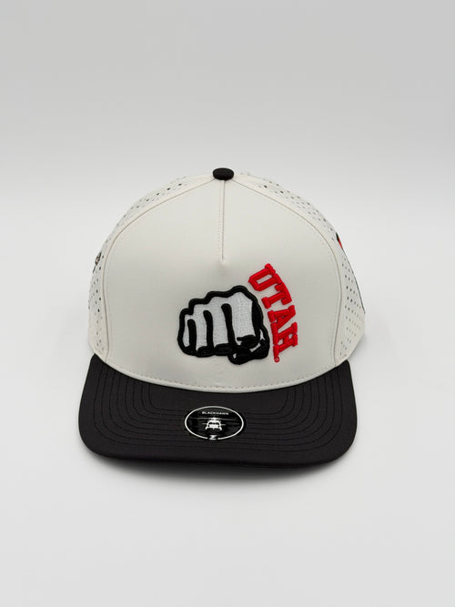 OFFICIAL LICENSED U OF U WHITE W/BLACK BRIM BLACKHAWK HAT