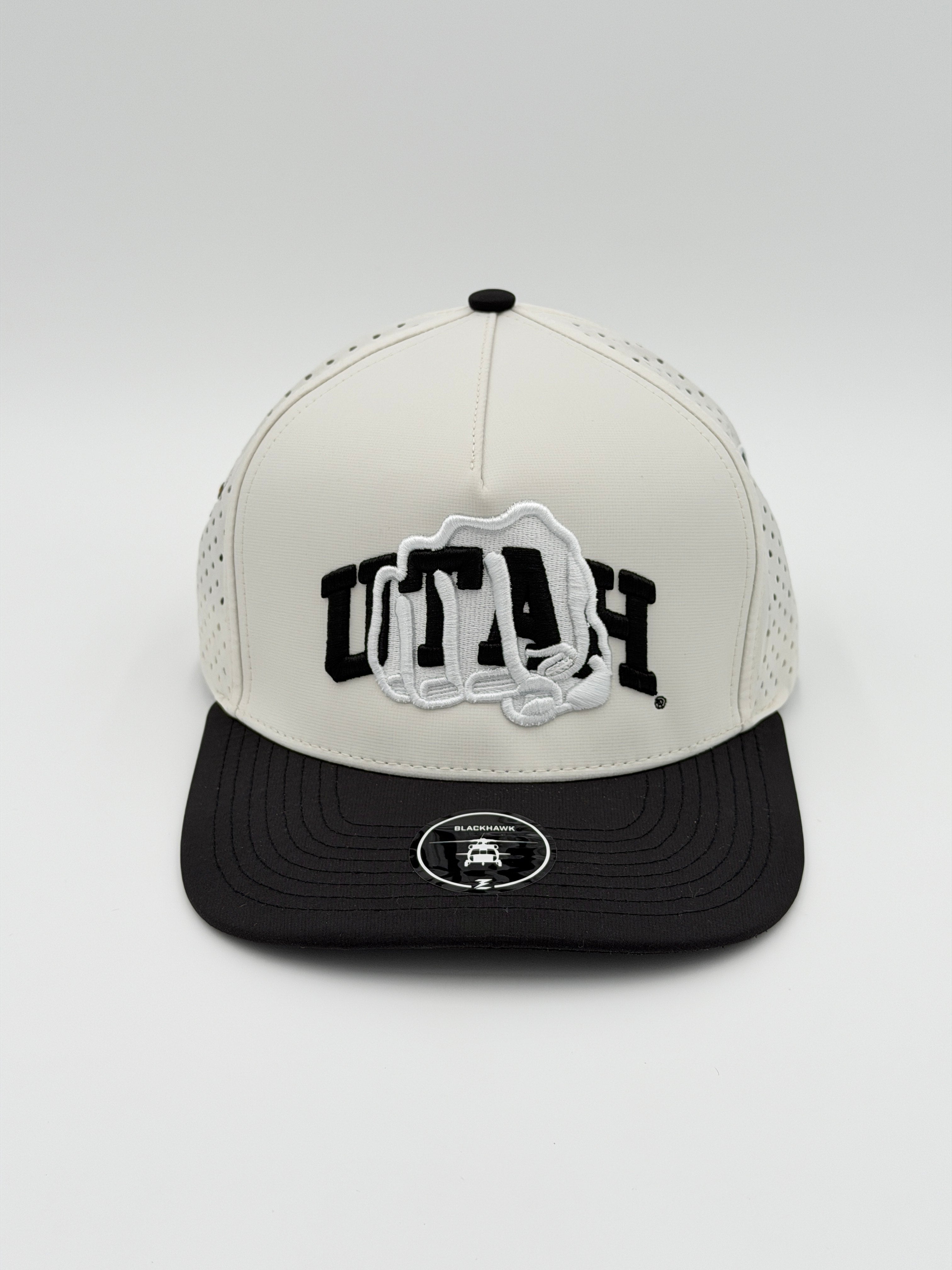 OFFICIAL U OF U WHITE W/BLACK BRIM BLACKHAWK HAT
