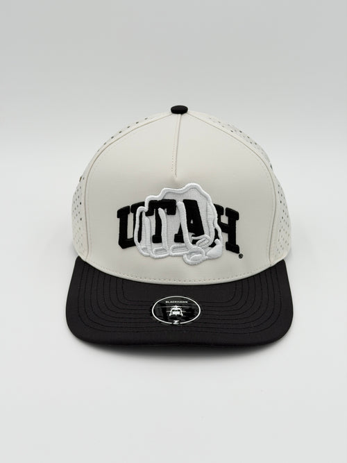 OFFICIAL LICENSED U OF U WHITE W/BLACK BRIM BLACKHAWK HAT