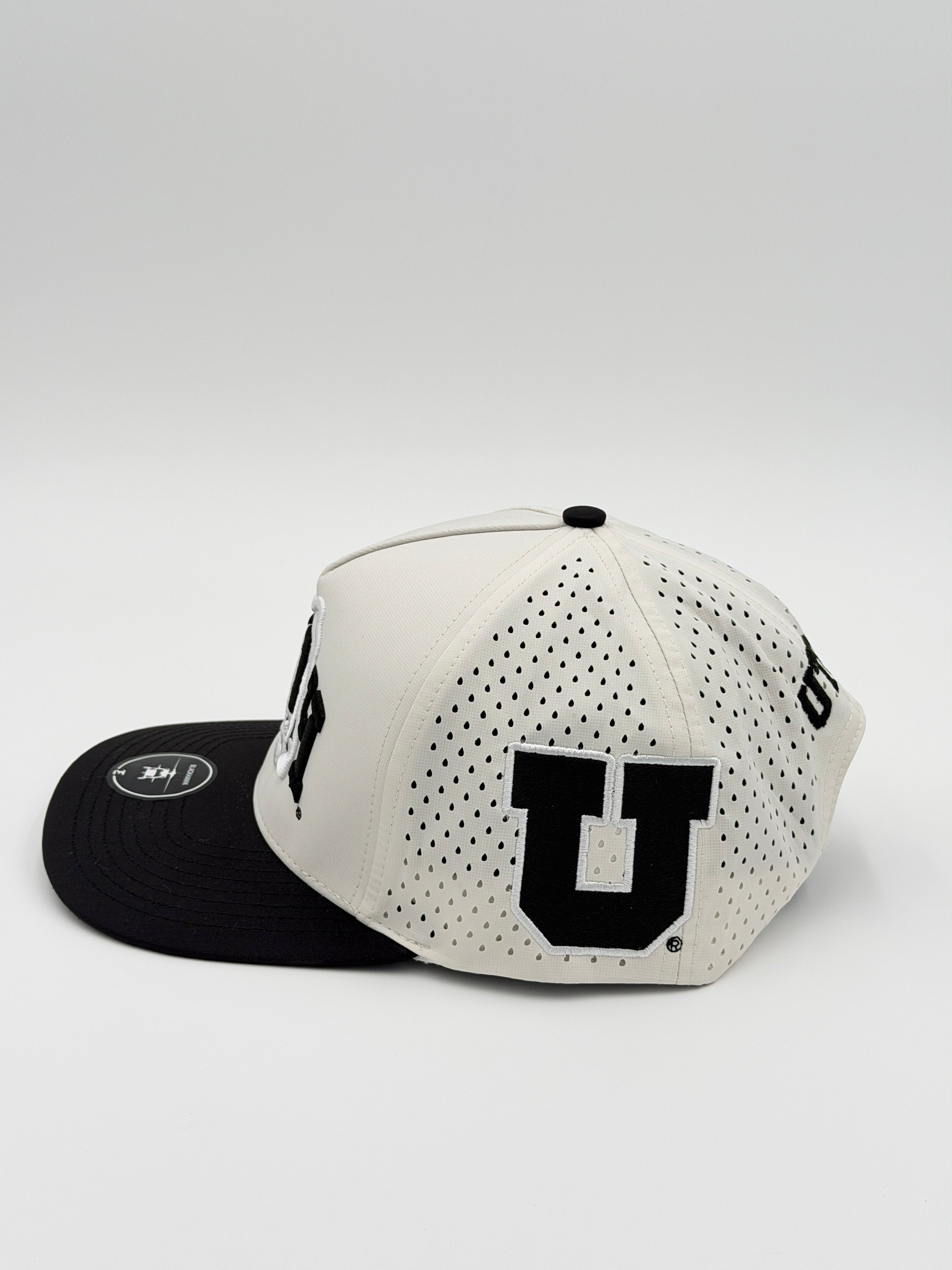 OFFICIAL U OF U WHITE W/BLACK BRIM BLACKHAWK HAT
