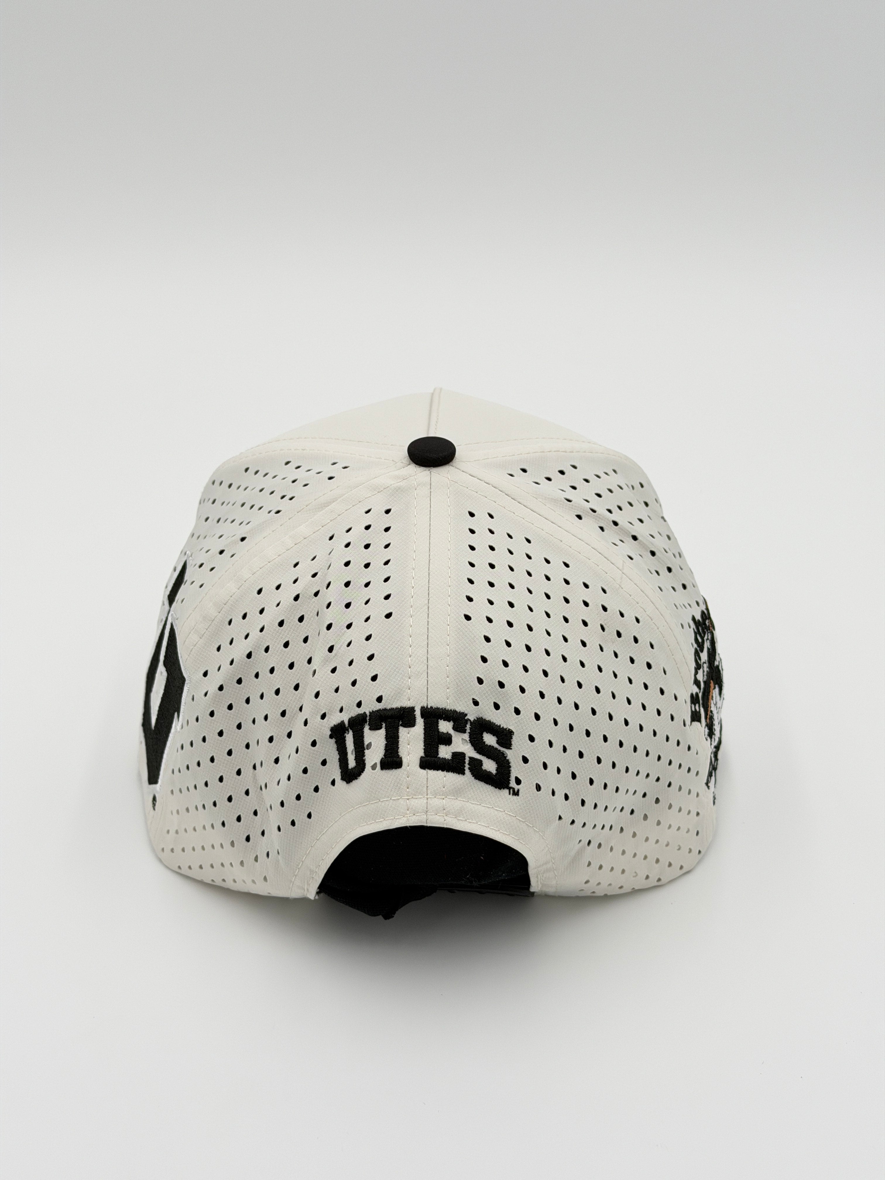 OFFICIAL U OF U WHITE W/BLACK BRIM BLACKHAWK HAT