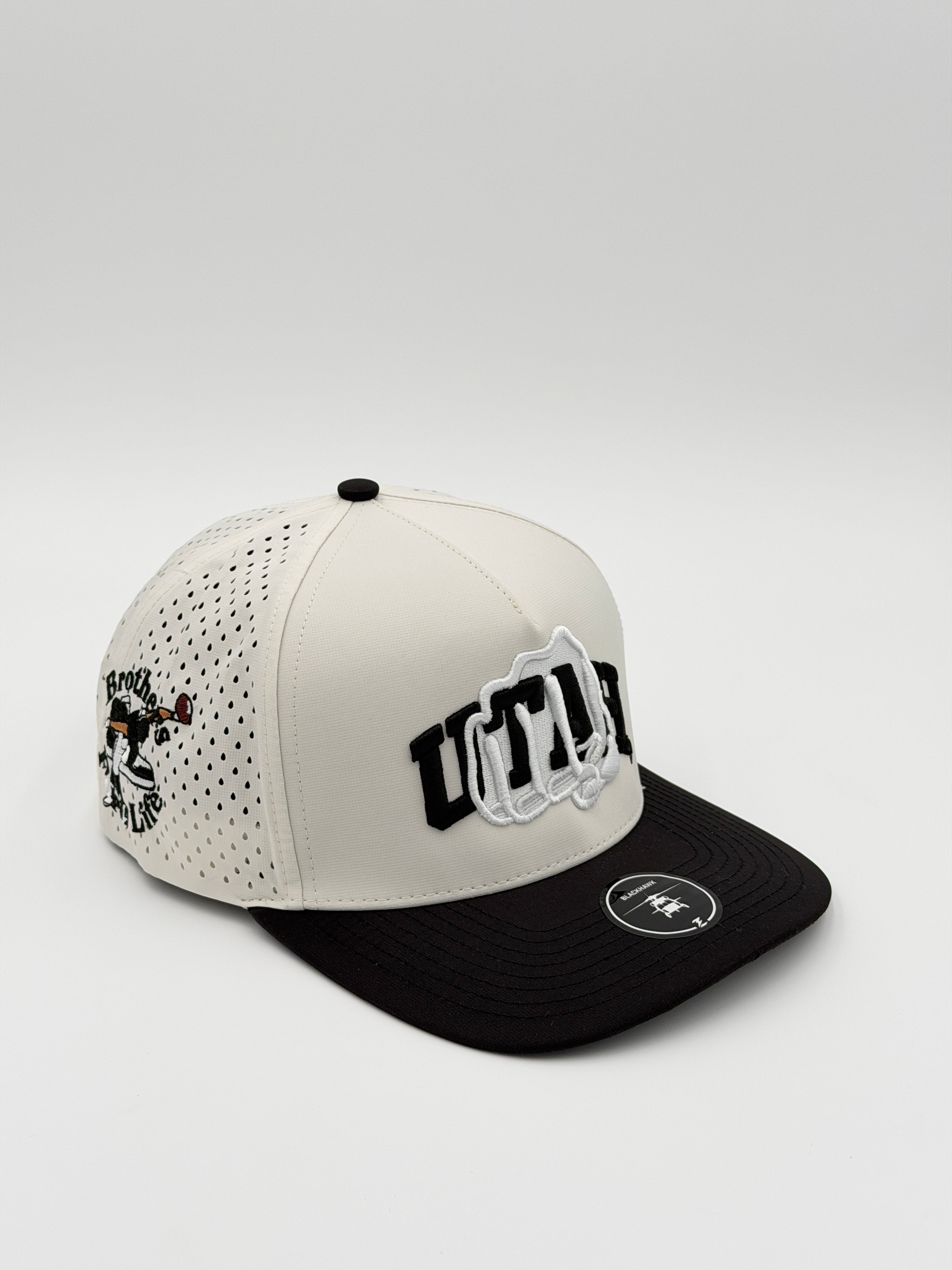 OFFICIAL U OF U WHITE W/BLACK BRIM BLACKHAWK HAT