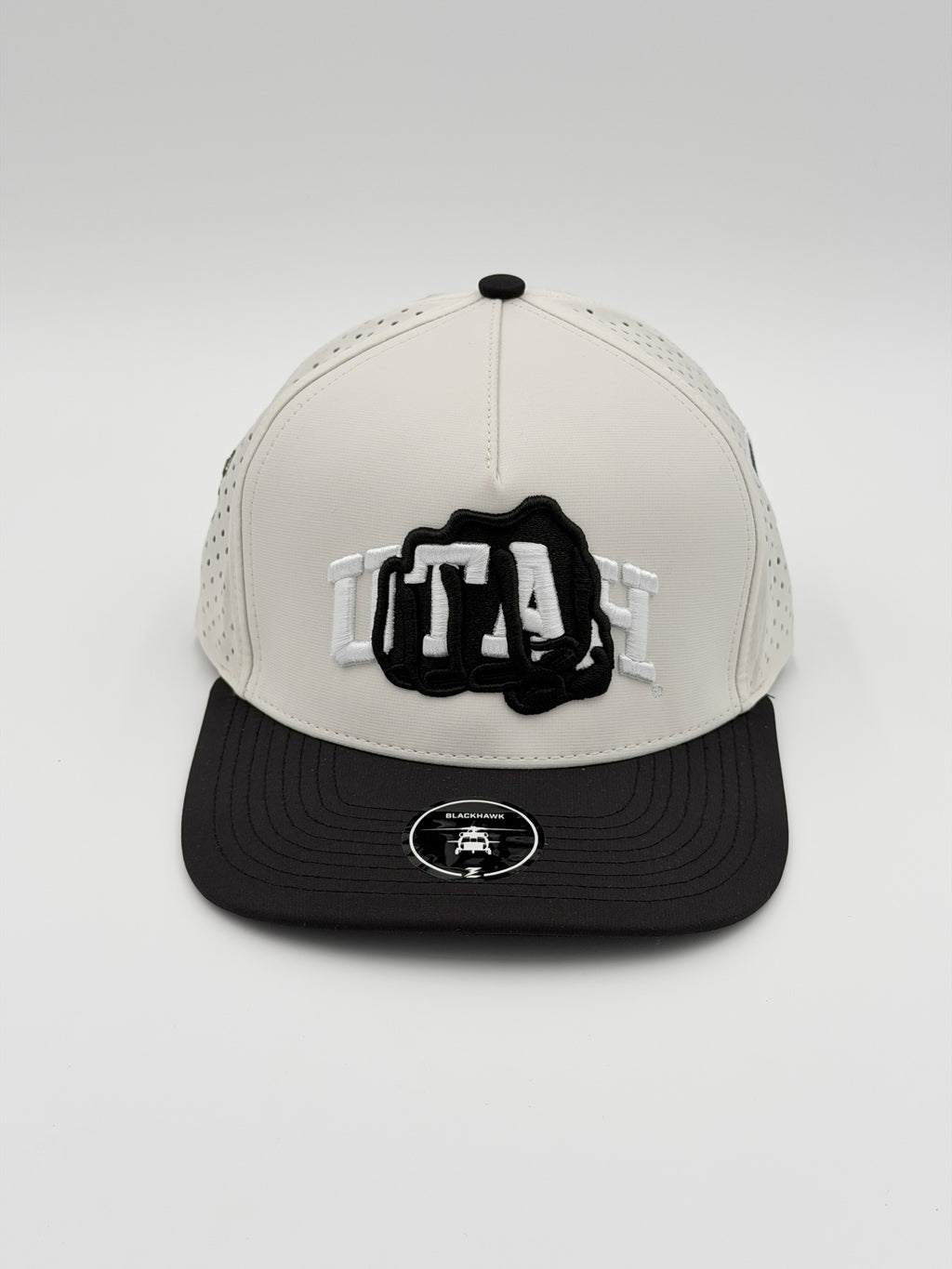 OFFICIAL U OF U WHITE W/BLACK BRIM BLACKHAWK HAT