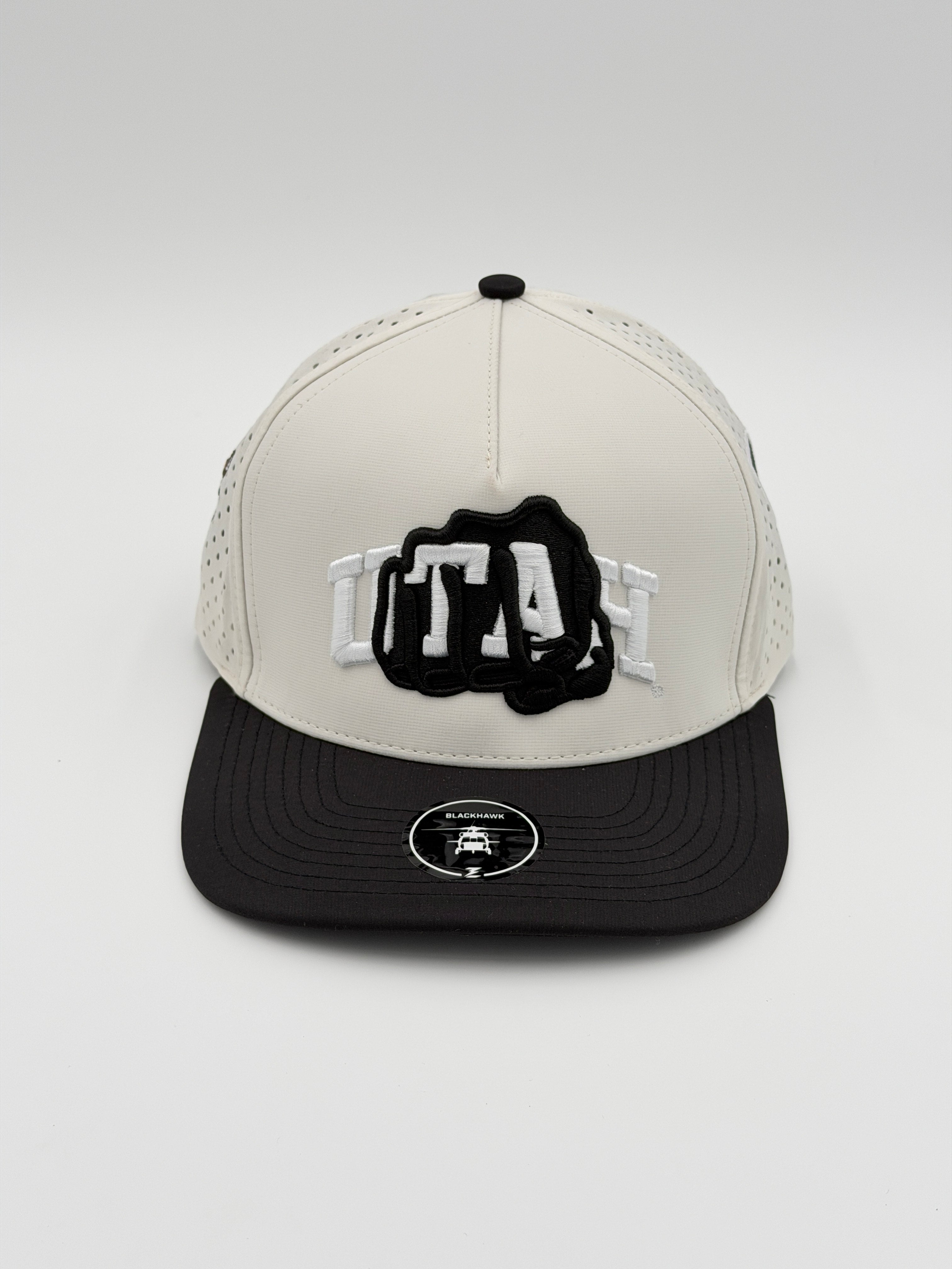 OFFICIAL U OF U WHITE W/BLACK BRIM BLACKHAWK HAT