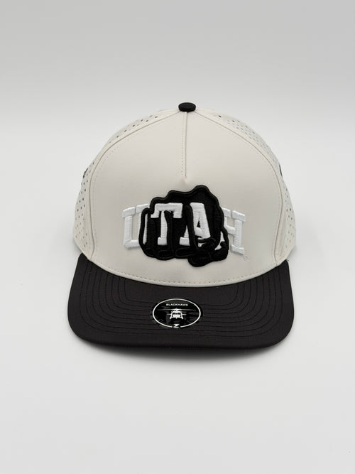 OFFICIAL LICENSED U OF U WHITE W/BLACK BRIM BLACKHAWK HAT