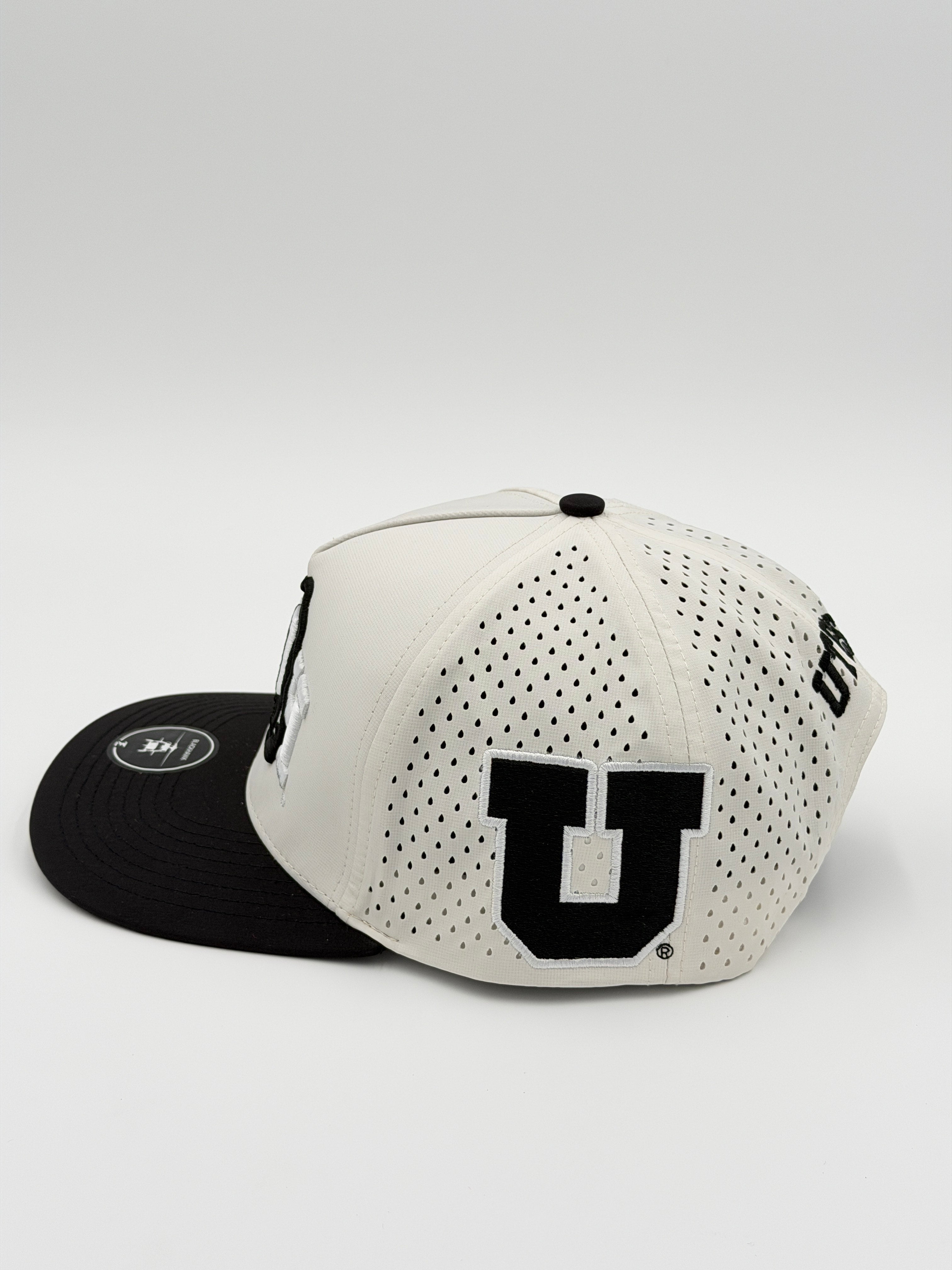 OFFICIAL U OF U WHITE W/BLACK BRIM BLACKHAWK HAT