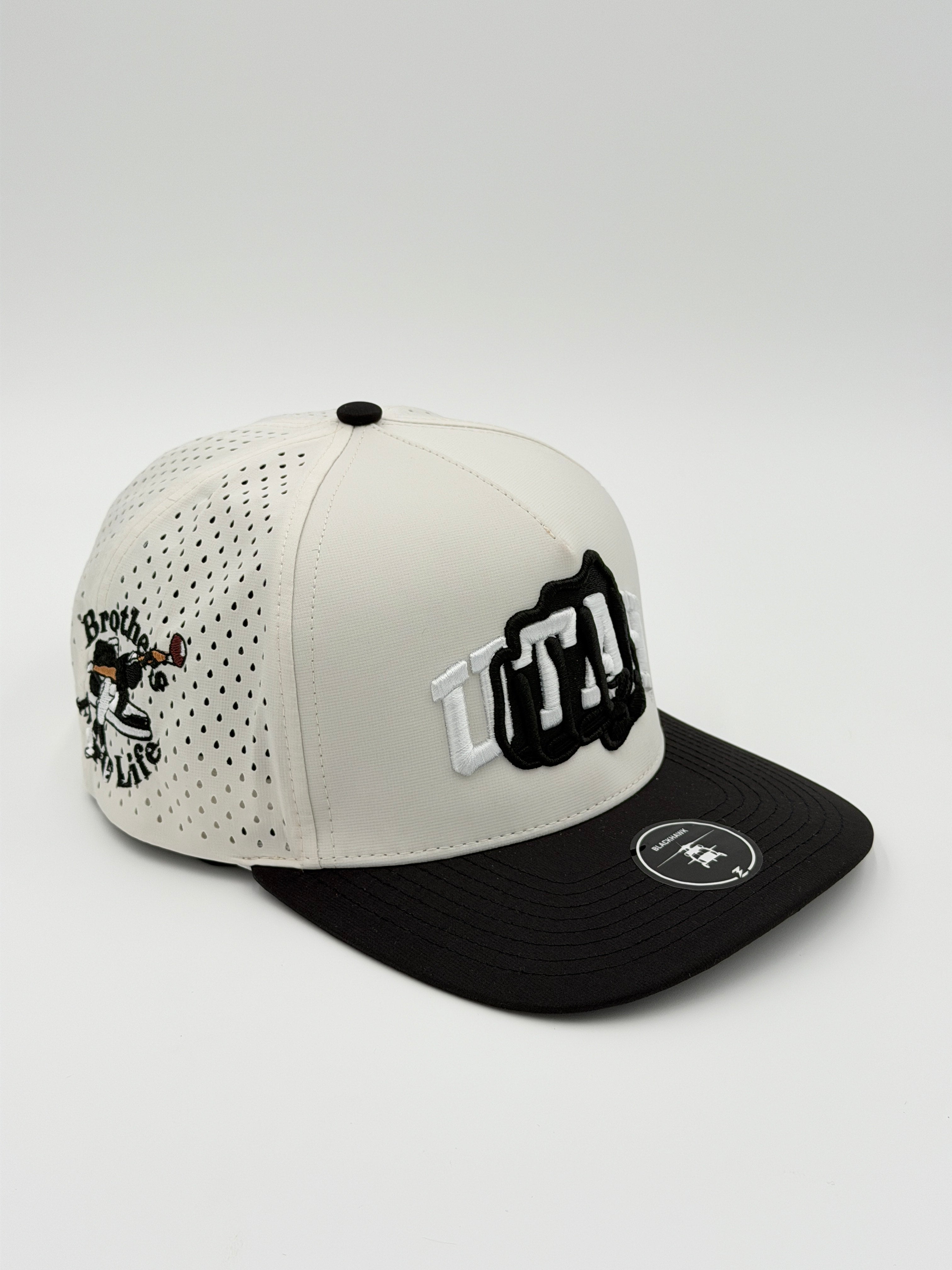 OFFICIAL U OF U WHITE W/BLACK BRIM BLACKHAWK HAT