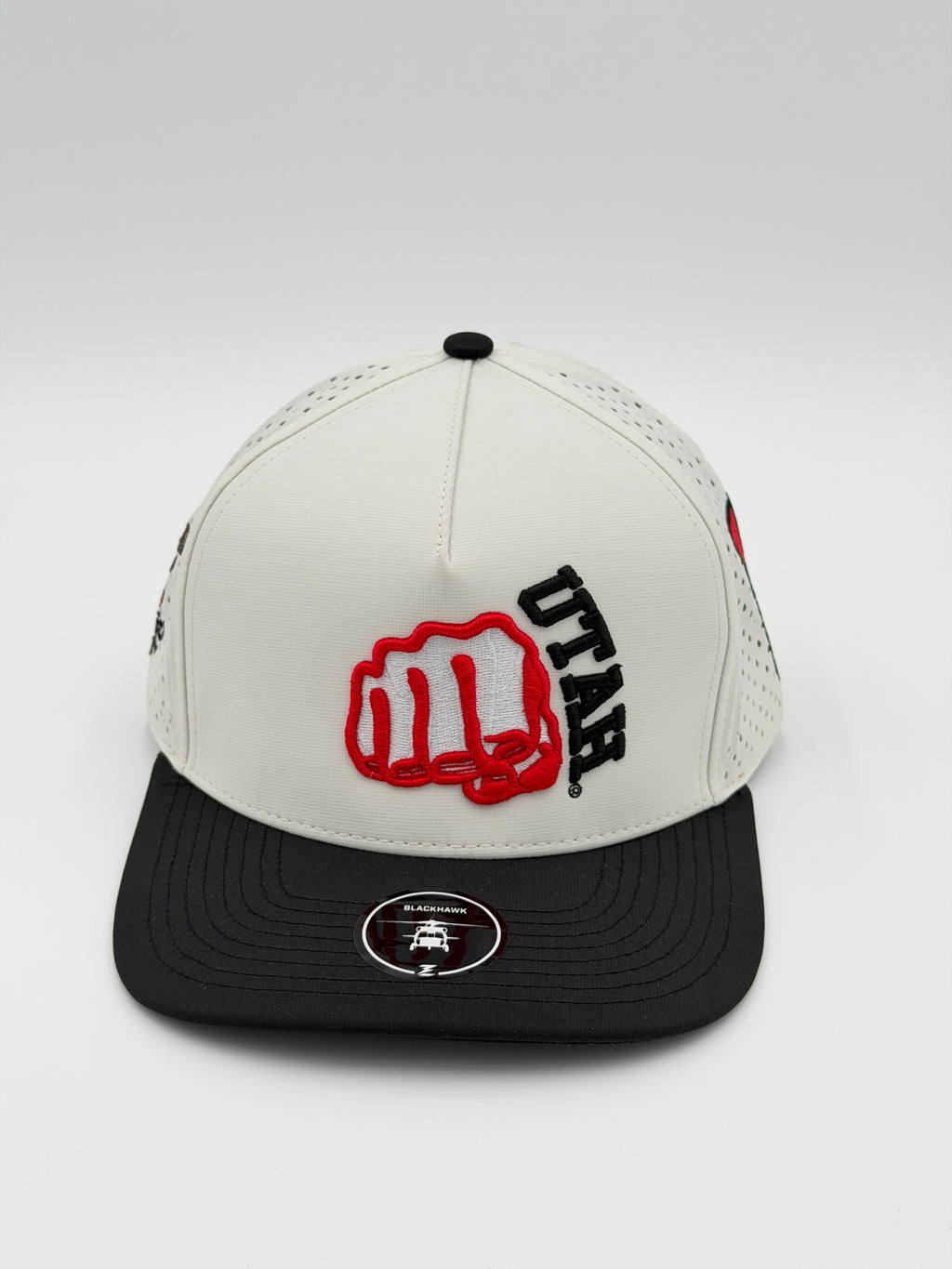 OFFICIAL U OF U WHITE W/BLACK BRIM BLACKHAWK HAT