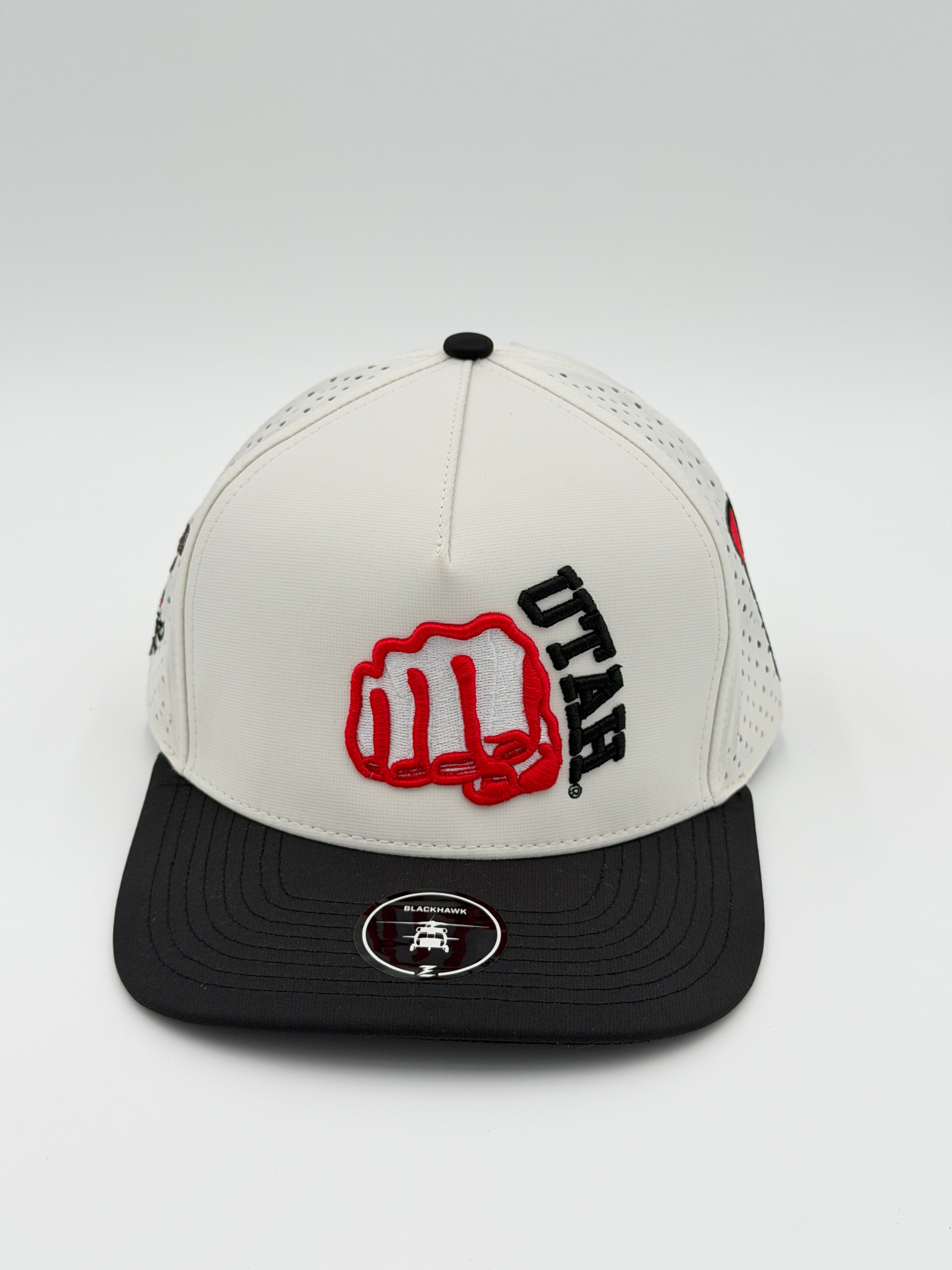 OFFICIAL U OF U WHITE W/BLACK BRIM BLACKHAWK HAT