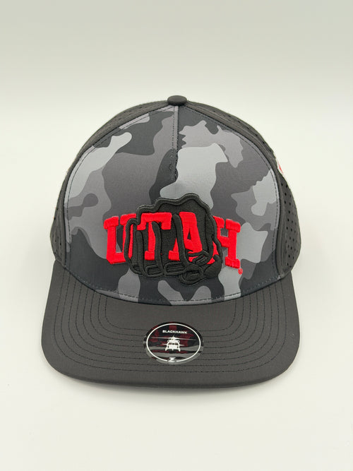 OFFICIAL LICENSED U OF U BLACK CAMO BLACKHAWK HAT