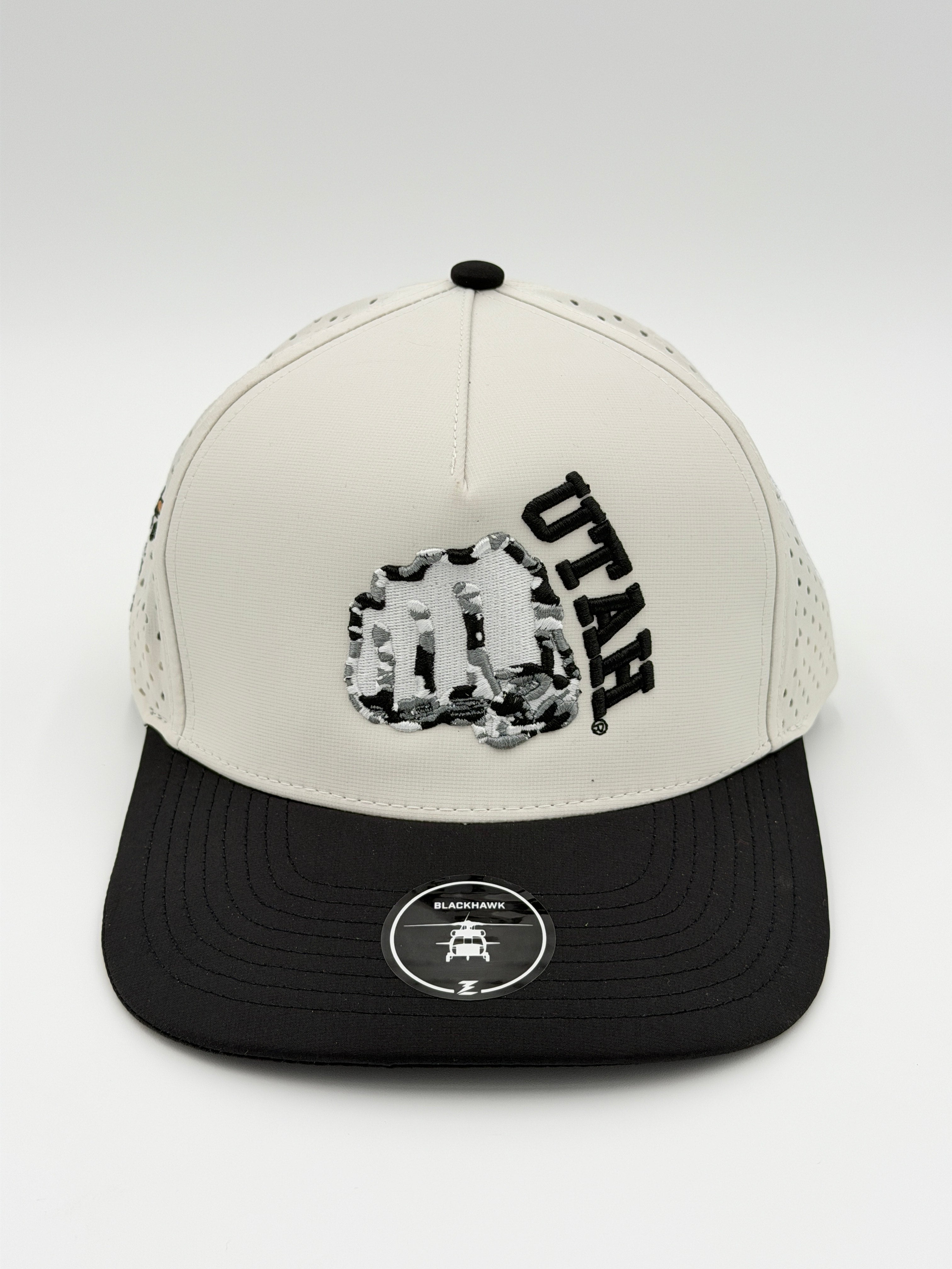 OFFICIAL LICENSED U OF U WHITE W/BLACK BRIM BLACKHAWK HAT